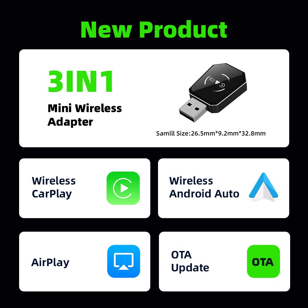 EKIY 3-в-1 Проводной CarPlay в Беспроводной CarPlay Адаптер Беспроводной Android Auto Донгл Airplay AI Умная Коробка Автомобильные Интеллектуальные Системы