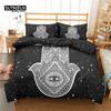 Hamsa Hand Duvet Cover Set Microfiber Golden Lucky Hand Of Fatima Bohemian Quilt Cover Black Gold Bedding Set Queen Room Decor