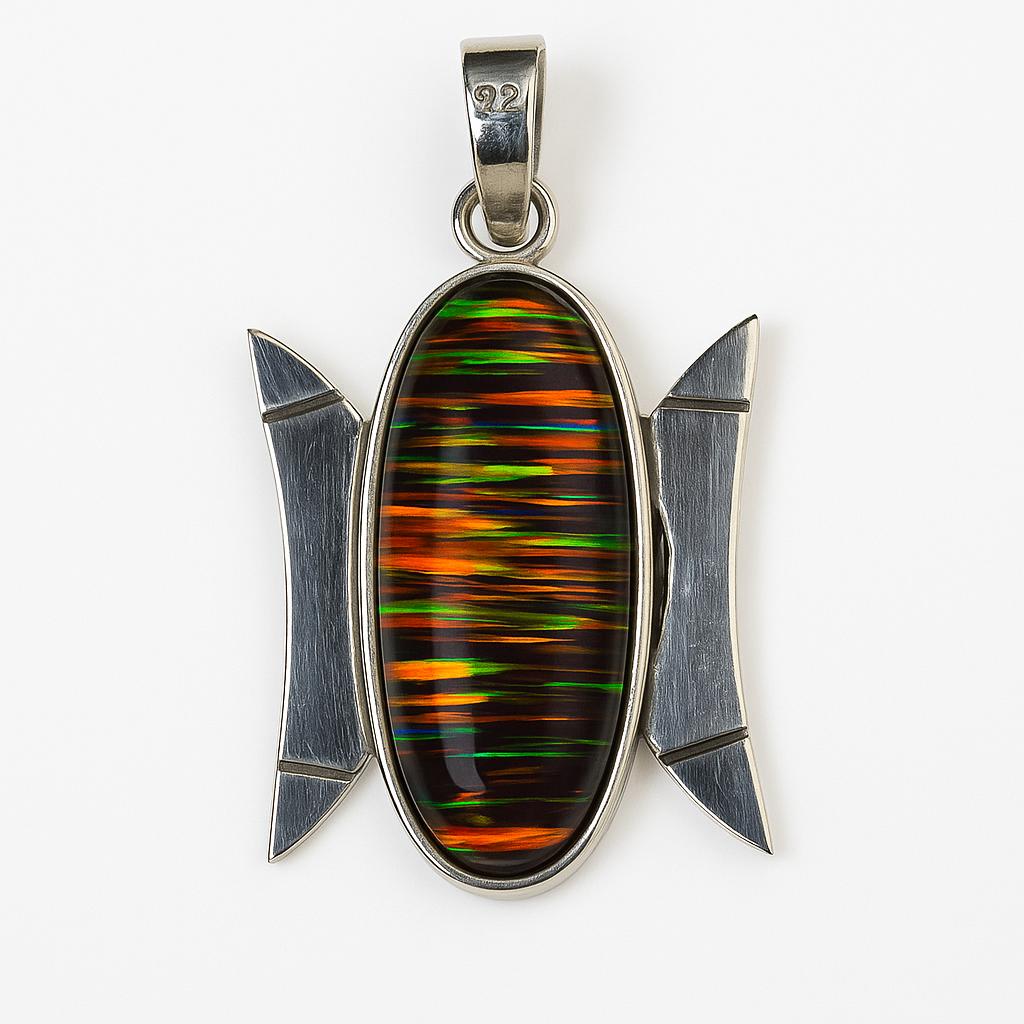 Natural Opal 34 Ct 925 Sterling Silver Oval Certified Gemstone Pendant