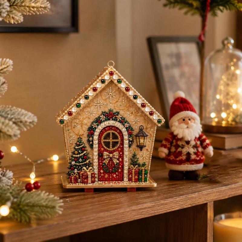 Christmas Art House Project, 1 Set with Raised Holiday Artwork and a Flat Base for Table, Cabinet, or Window Display