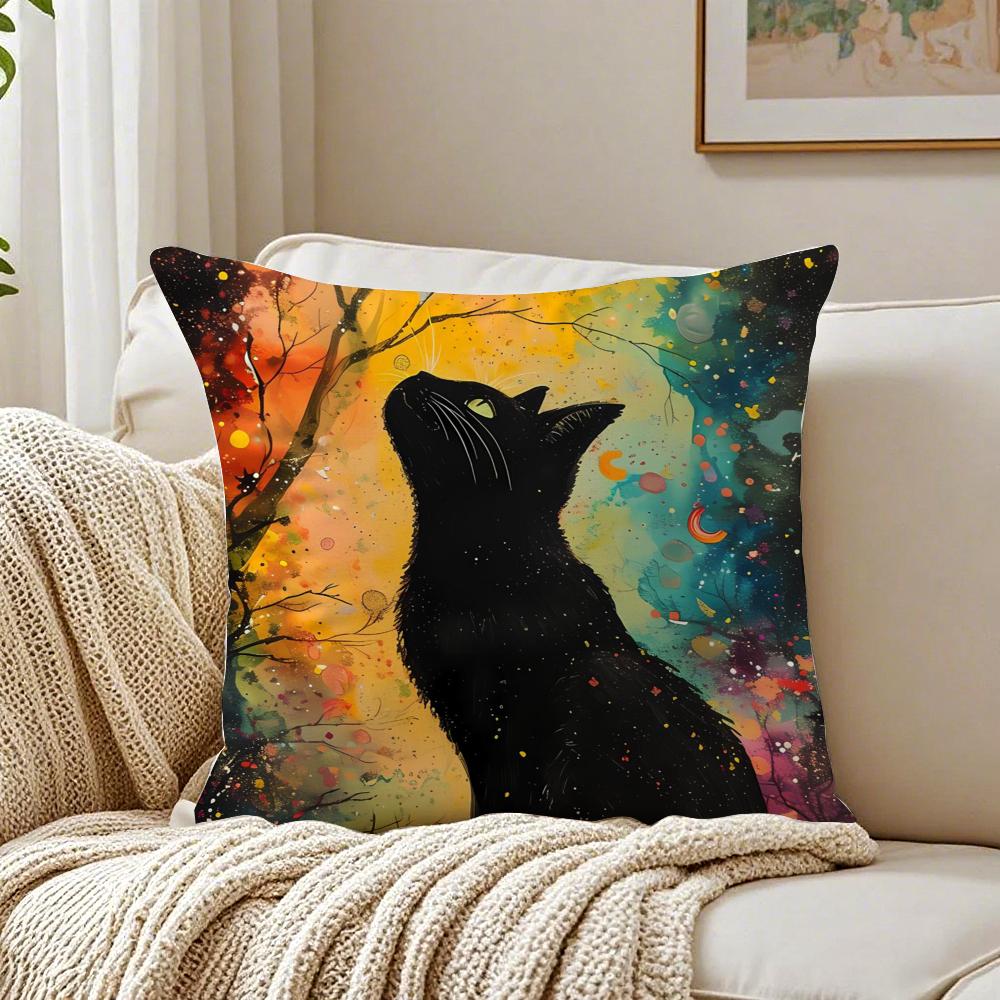 Fashion Casual Starry Sky Art cats Cozy Cushion Cover Linen Pillowcase Soft for Sofa Bed Home Room Decor