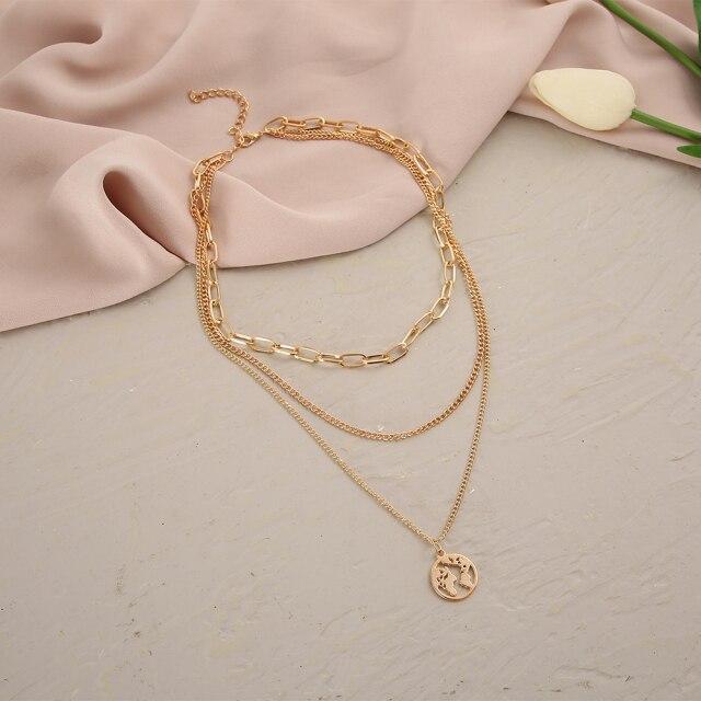 Новое простое многослойное ожерелье золотого цвета, колье с геометрическим кулоном в виде звезды и луны для женщин, колье-чокер, ювелирные аксессуары