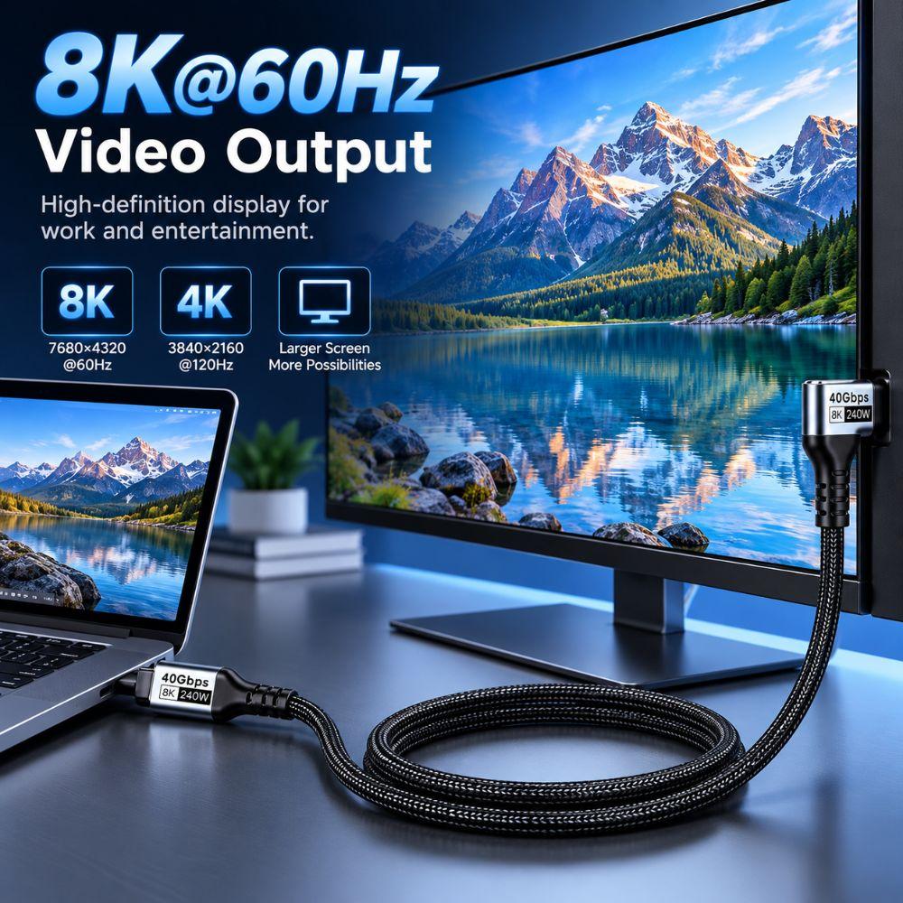 PD3.1 USB4 Cable 40Gbps Type-C Charging Cable Reinforced SR Tail USB-C Data Cord External Display