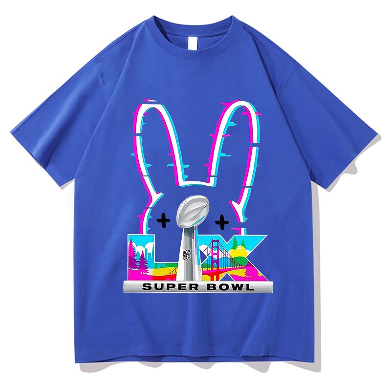 Bad Bunny Super Bowl Graphic Tshirt Cotton Short Sleeve Loose Male Tshirts Streetwear Unisex Hip Hop Fashion Summer Men Shirts