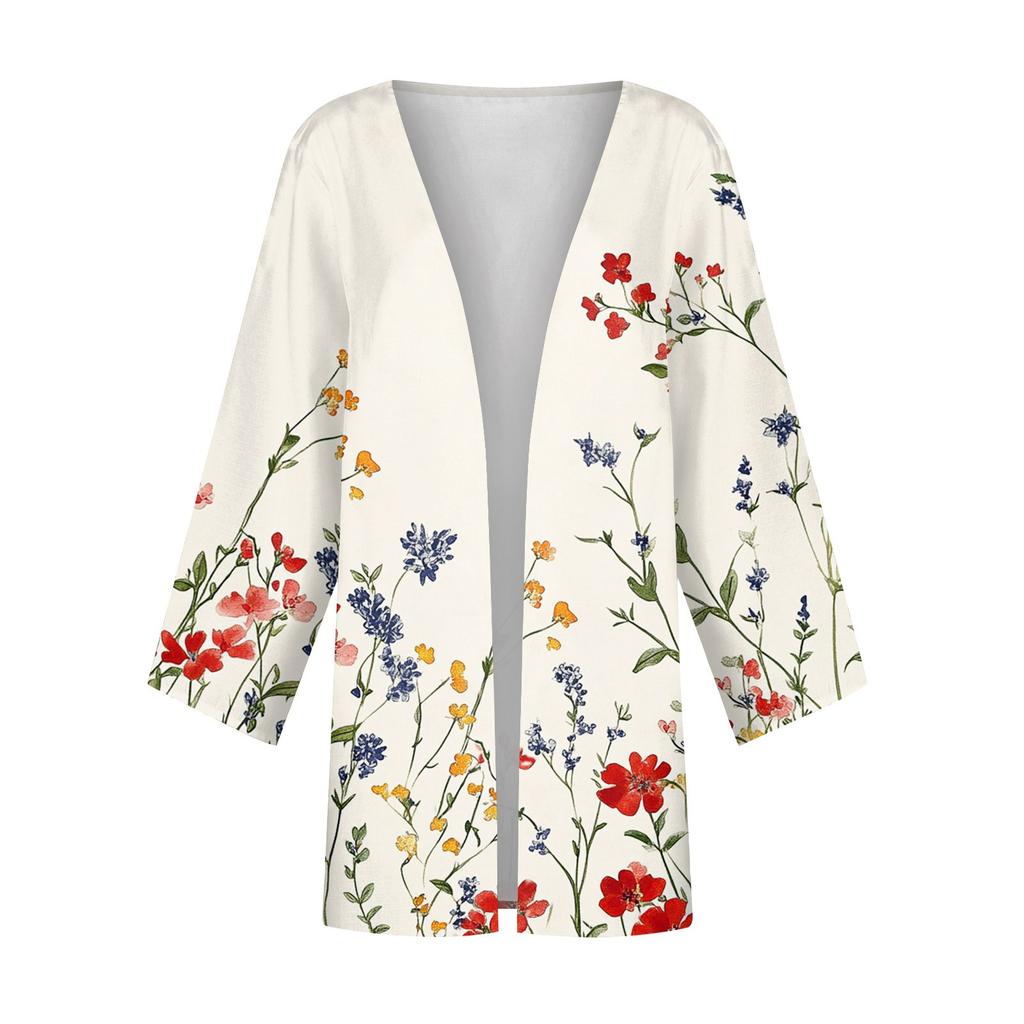 Women's Casual And Fashionable Printed Lightweight Mid Length Jacket Cardigan Cardigan