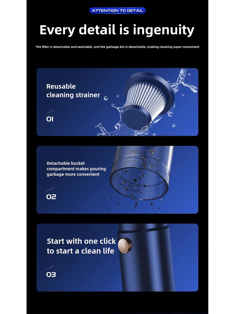 Portable Handheld Wireless Car Vacuum Cleaner – Mini Blowing & Suction for Dust and Mite Removal