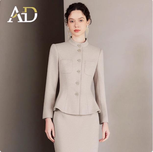 AD Winter Women's High-End Pink Wool Blend Blazer & Pants Set - Elegant Professional Outfit