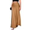 Women Fishtail Skirt High Waist Solid Color Smooth Surface A-Line Maxi Skirt