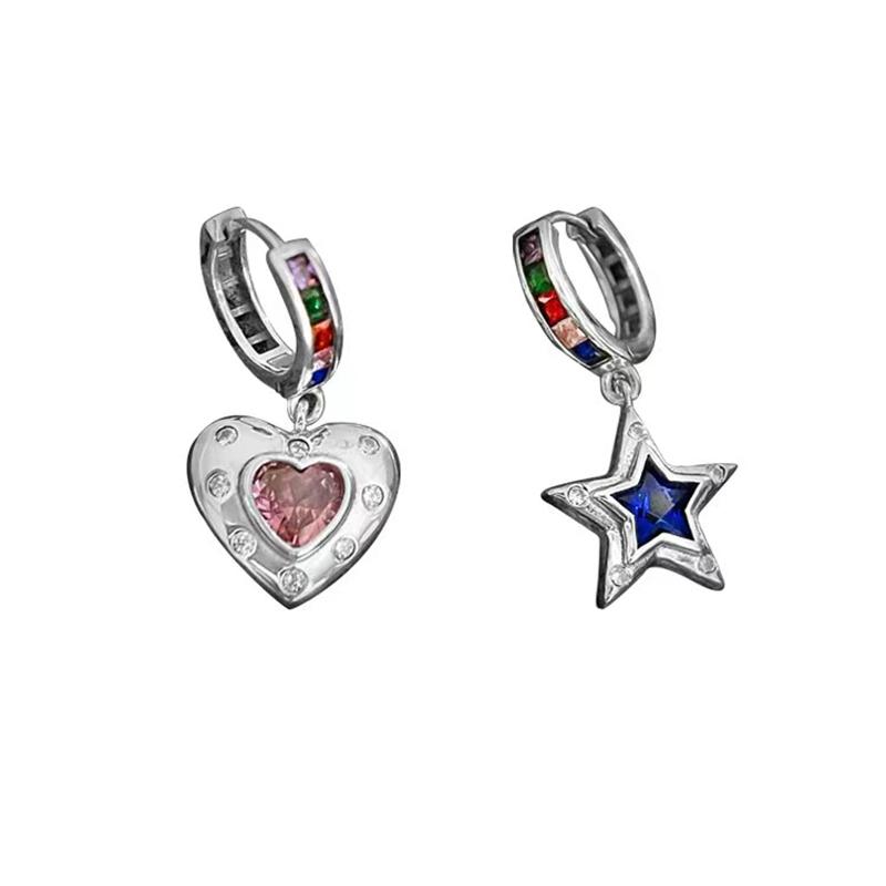 ANENJERY Асимметричные серьги-кольца с радужным цирконием и звездным сердцем, женские аксессуары по индивидуальному дизайну, аксессуары для пожилых людей aretes brincos