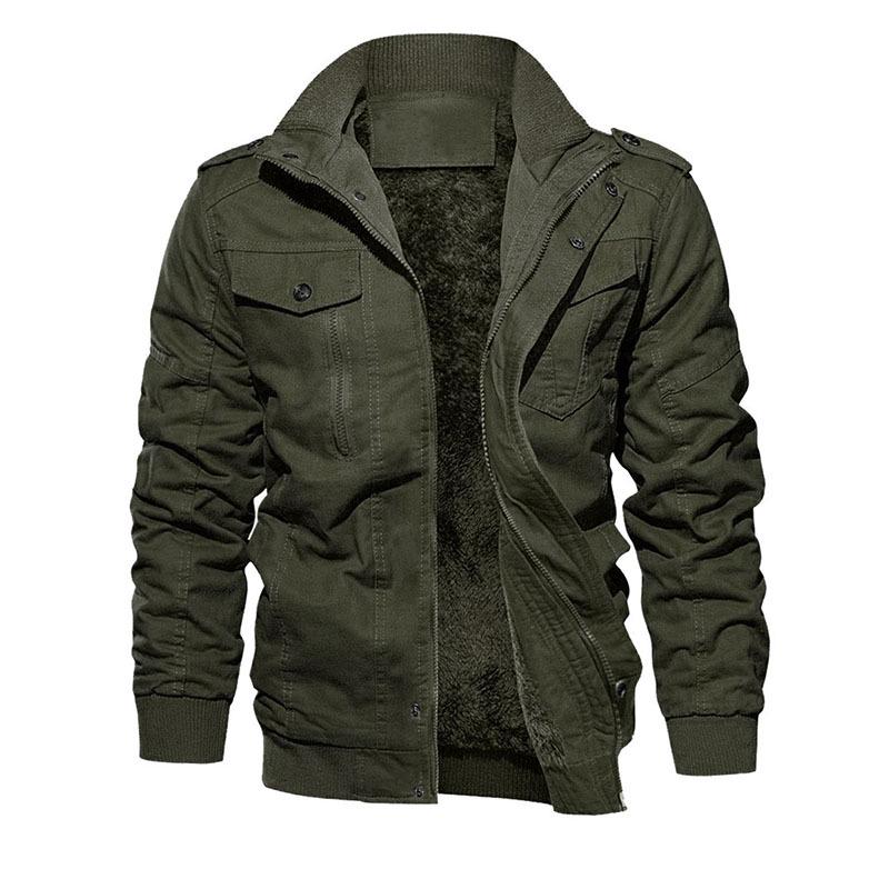 Men's Military-Style Washed Cotton Jacket with Velvet Lining
