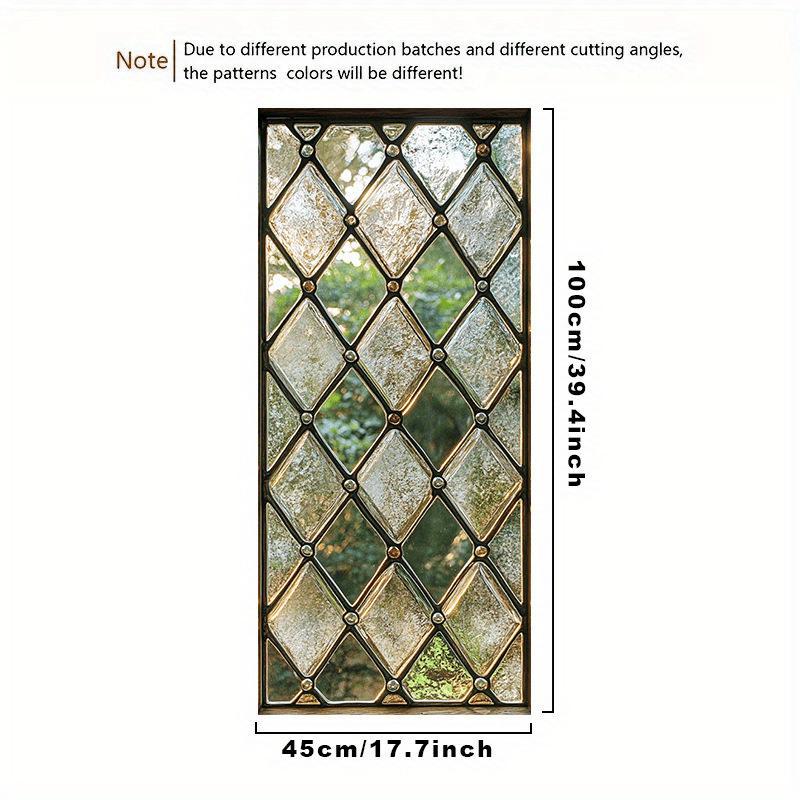 Стеклянное окно с зелеными листьями Европейский ретро-стиль - Съемная наклейка - ПВХ наклейки для гостиной и двери ванной комнаты 1 штука