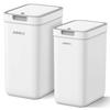 JUDRDO Trash Can with Lid, 2-Piece Set, Stylish Kitchen Trash Can with Lid, Small, Deodorizing, Ejector Cap, Dog-Proof, Diaper Trash Can, White, 14L,