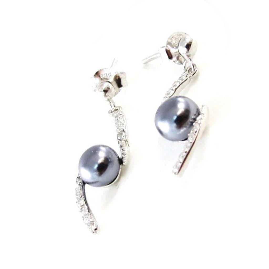 Les Trésors De Lily [I9850] - Серебряные серьги "Сисси" серебристо-серые (родиевое покрытие) - 25х10 мм