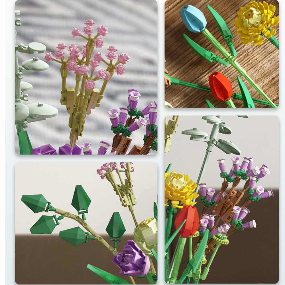 Вечный цветок Романтические розы Букет полевых цветов Кирпичные блоки Искусственный цветок Конструктор Блок Игрушки Детский подарок Строительный блок