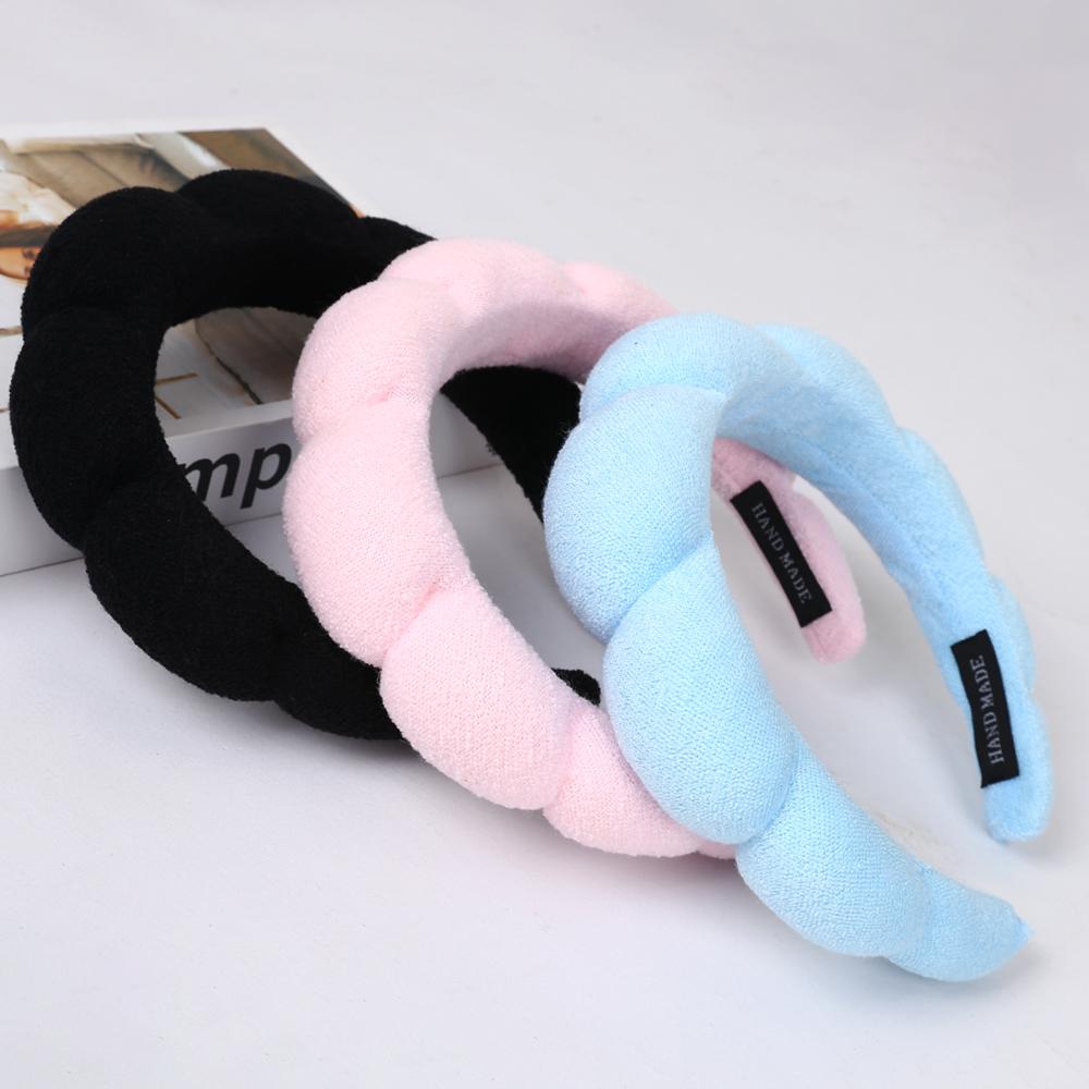 Повязка на голову с пухлой губкой для ухода за кожей для девочек, повязка на голову для мытья лица, для мытья волос, повязка на голову с большим круассаном, повязка на голову для ухода за кожей, повязка на голову для душа, йоги