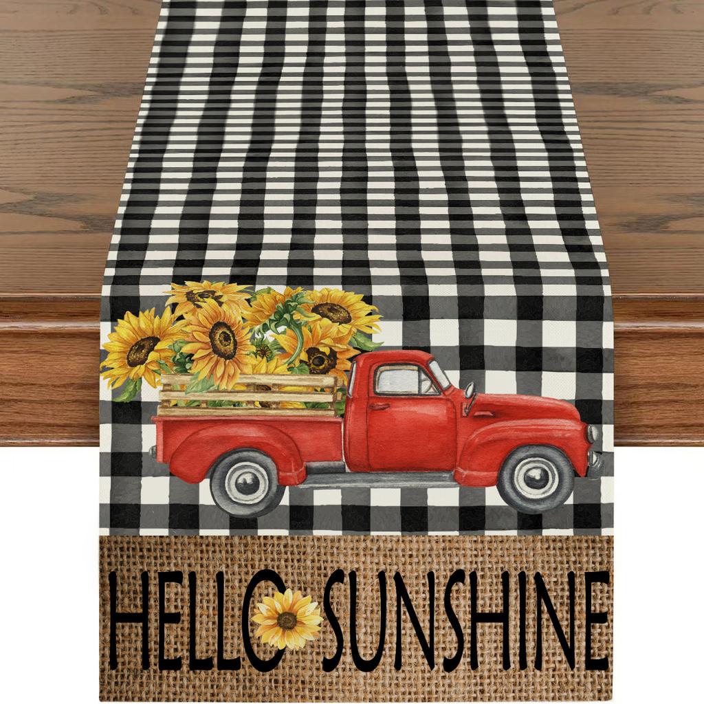 Amazon Temu Popular Summer Independence Day Sunflower Print Decorative Linen Table Flag Table Cloth