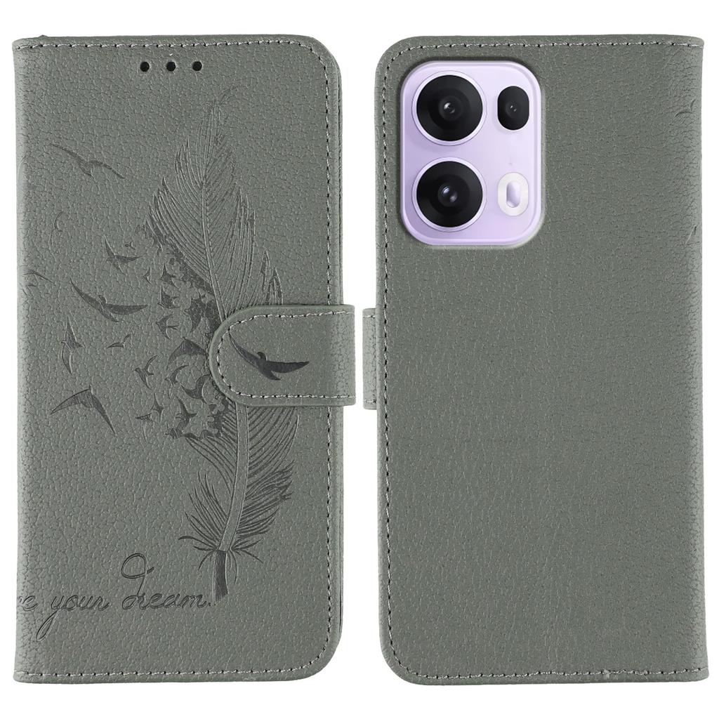 For Oppo Reno13 Pro 5G Case Feather Imprint PU Leather Wallet Phone Cover