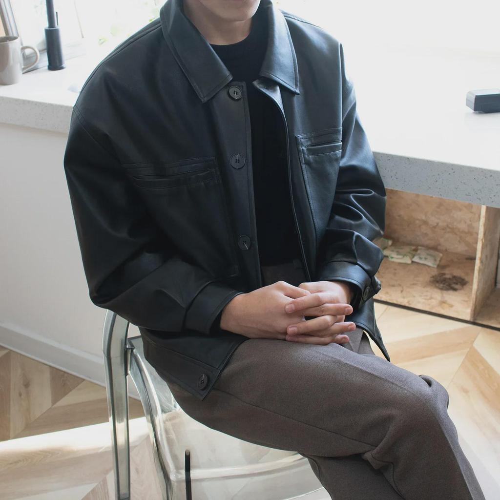 Men's Korean Style Retro PU Motorcycle Jacket - Spring/Autumn