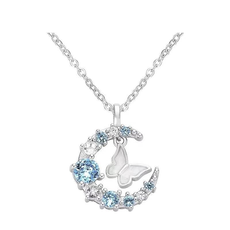 Moon Glitter Butterfly Collarbone Necklace Elegant Jewelry Gift for Women Best Friend Simple Versatile
