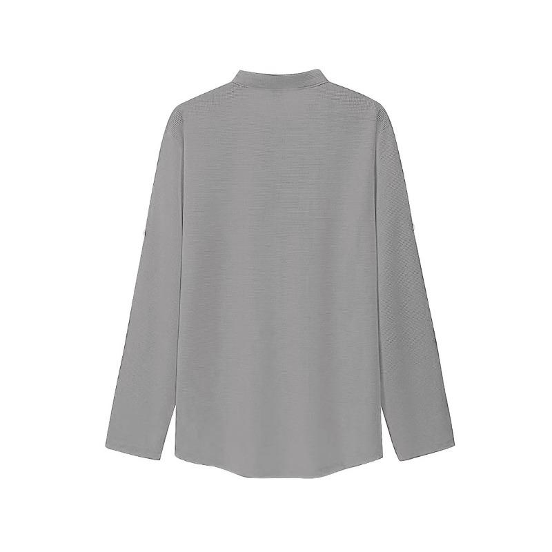 Мужская однотонная рубашка-henley с воротником-стойкой, длинным рукавом, вафельной вязкой, повседневная, на пуговицах