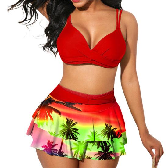 2Pcs/Set Popular Women Swimsuit Padded High Waist Girls Sweet Off Shoulder Swimwear for Vacation EMA