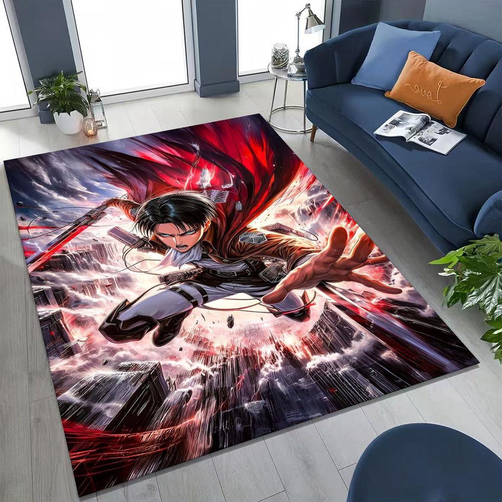 Anime Attack On Titan Eren Mikasa Cartoon Rug for Bedroom Living Room Sofa Home Doormat Decor,Kids Play Non-slip Floor Mat Gift
