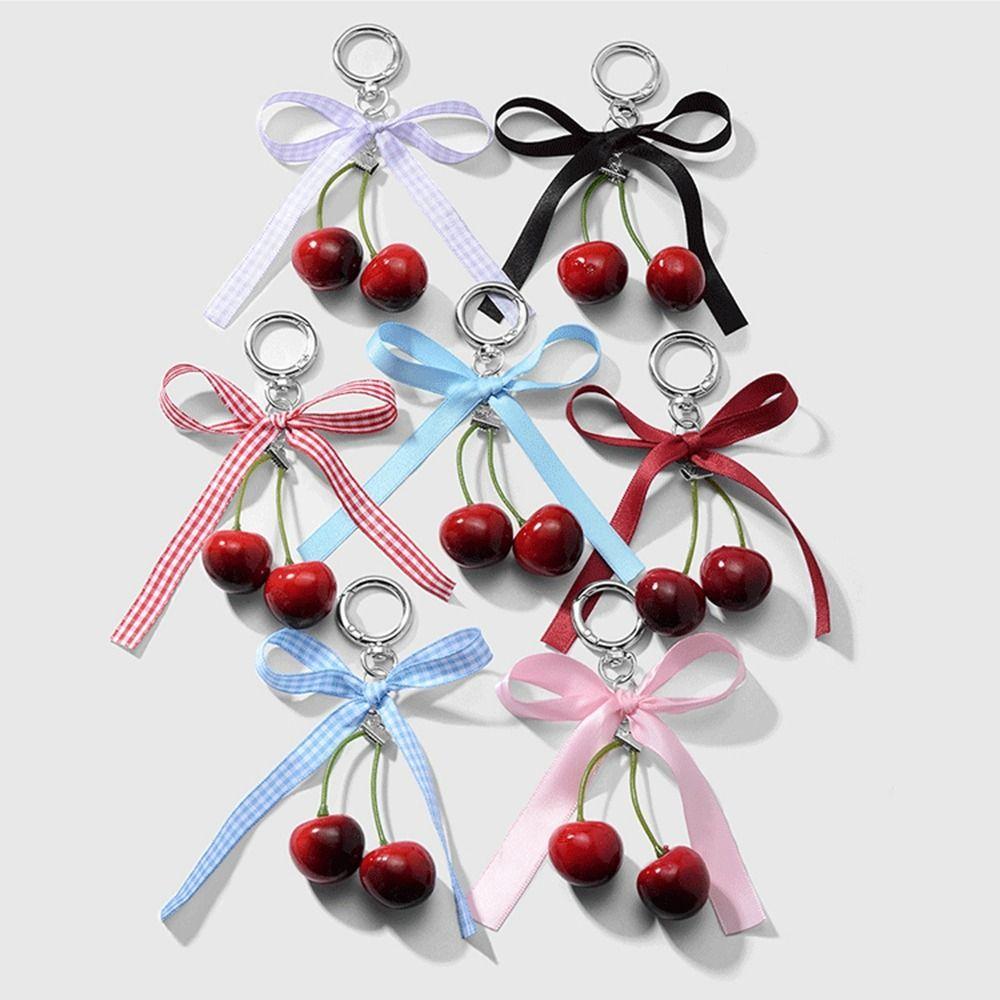 Phone Charms Cherry Pendant Keyring Ballet Style Pendant Ribbon Bow Keychain Couple Kids