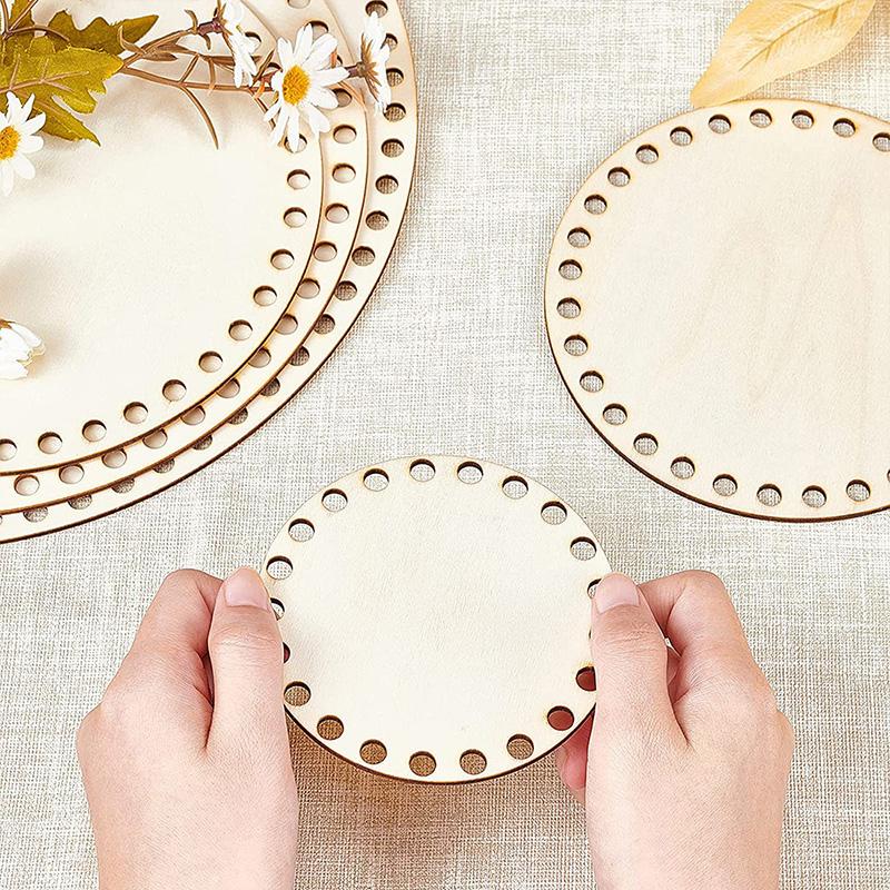 1PC DIY Blank Basket Base Crochet Wooden Unfinished Round Cross Stitch Crafts Basket Bottom Carved