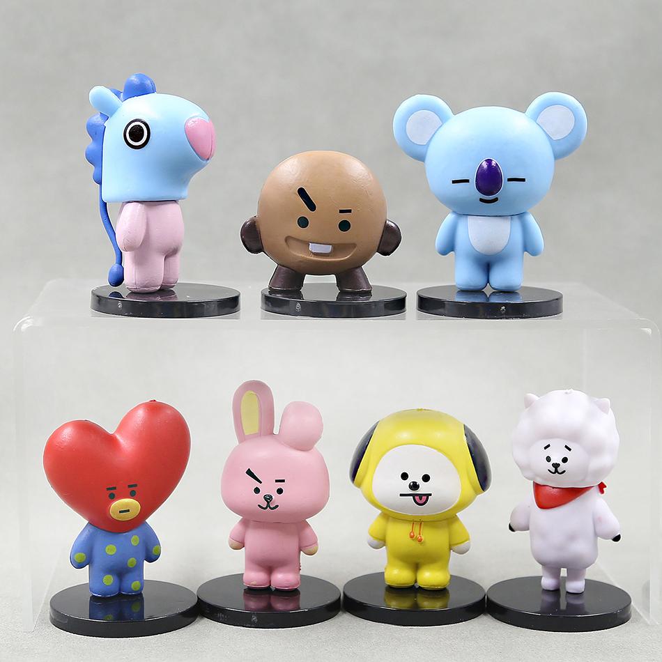 6 см 7 шт. Фигурка Корея Поп K-pop Мини Bt21 Tata Koya Модель Креативная Милая Украшение для торта Настольное Украшение Игрушка Подарки Детские DIY для детей Дружелюбная Развлекательная