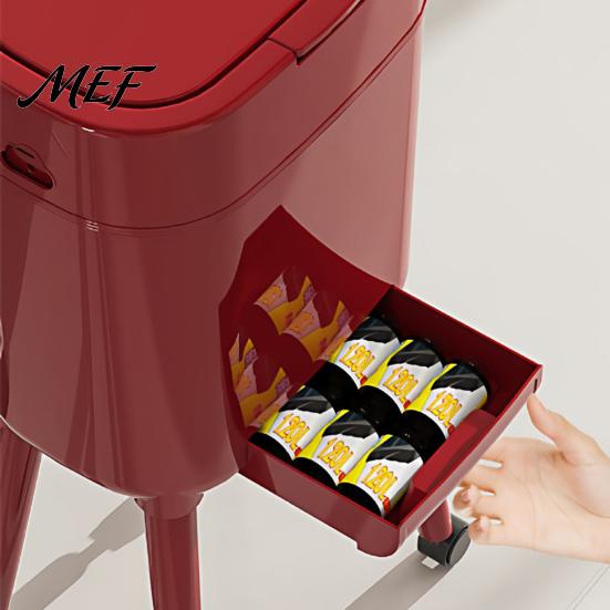 Slim Garbage Can for Bathroom Trash with Heightened Legs And Wheels, 16L Capacity Press on Lid Kitchen Wheels Bin, Retro Style Waste Container Living