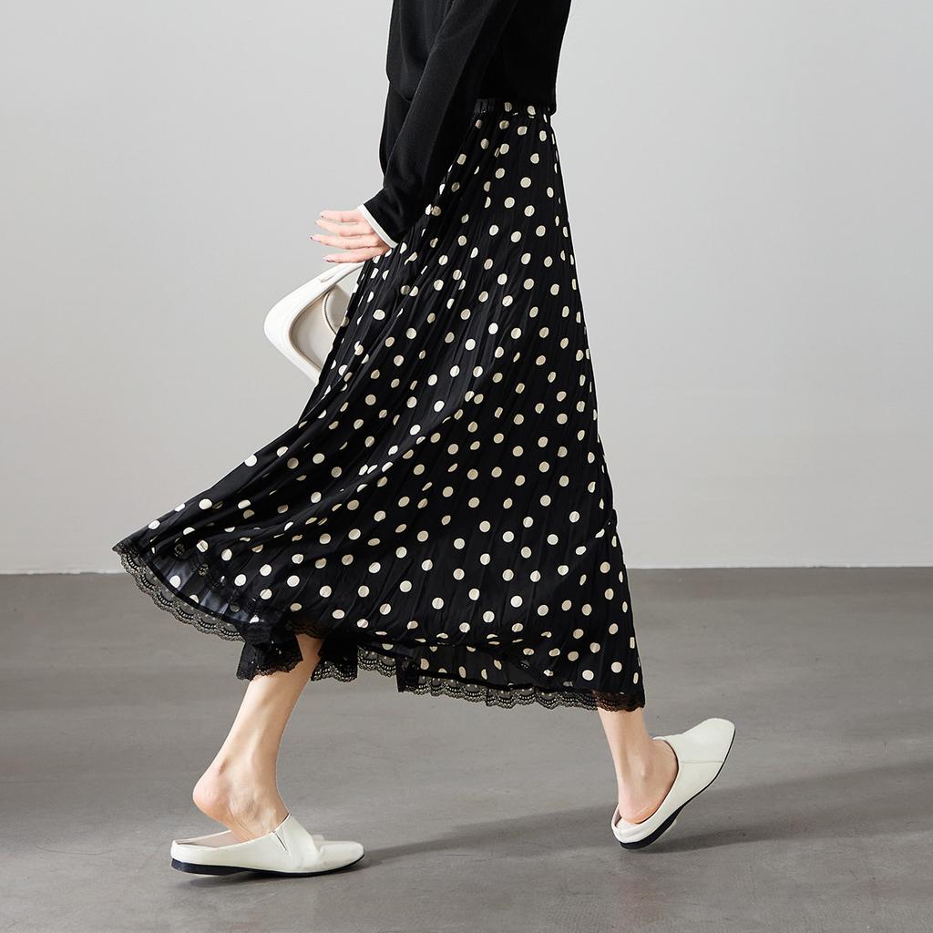 Fashionable polka dot printed high waisted skirt for 2026 spring versatile slimming mid length A-line umbrella skirt