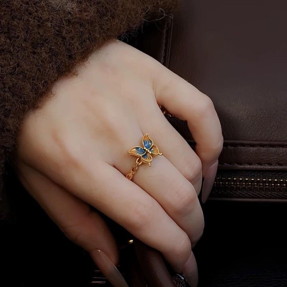 7Pcs/Set Butterfly Flower Ring Set Rhinestone Irregular Rings Creative Enamel Finger Rings Wedding