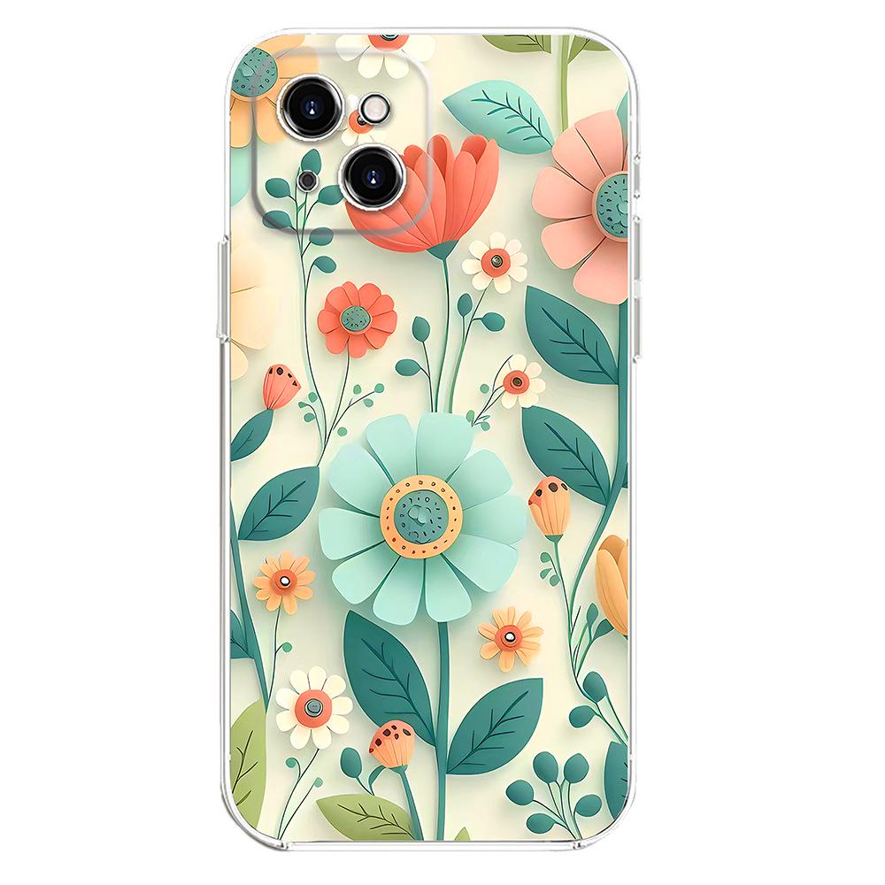 Fresh Floral Chinese-Style Transparent Silicone Phone Case for iPhone 11/12/13/14 Pro Max/15