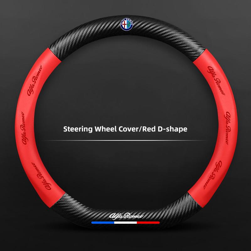 Carbon Fiber Car Logo Styling Leather Steering Wheel Cover Auto Accessorie For Alfa Romeo 159 166 Spider Giulia Giulietta 156 GT