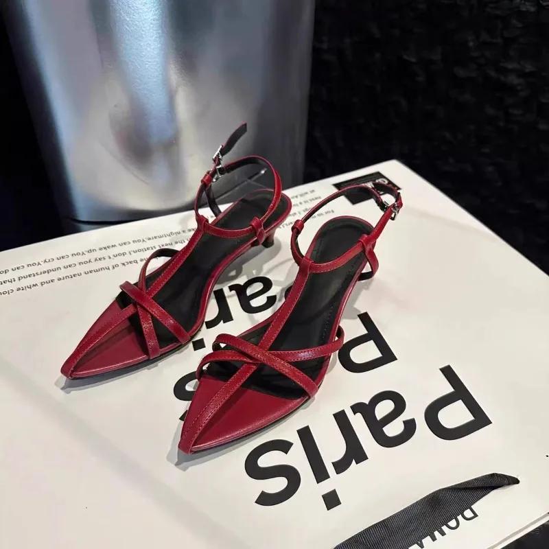 Модные женские сандалии Летняя новая мода Узкий ремешок Женские гладиаторские туфли Тонкий низкий каблук Ремешок на щиколотке Платье Вечерние туфли