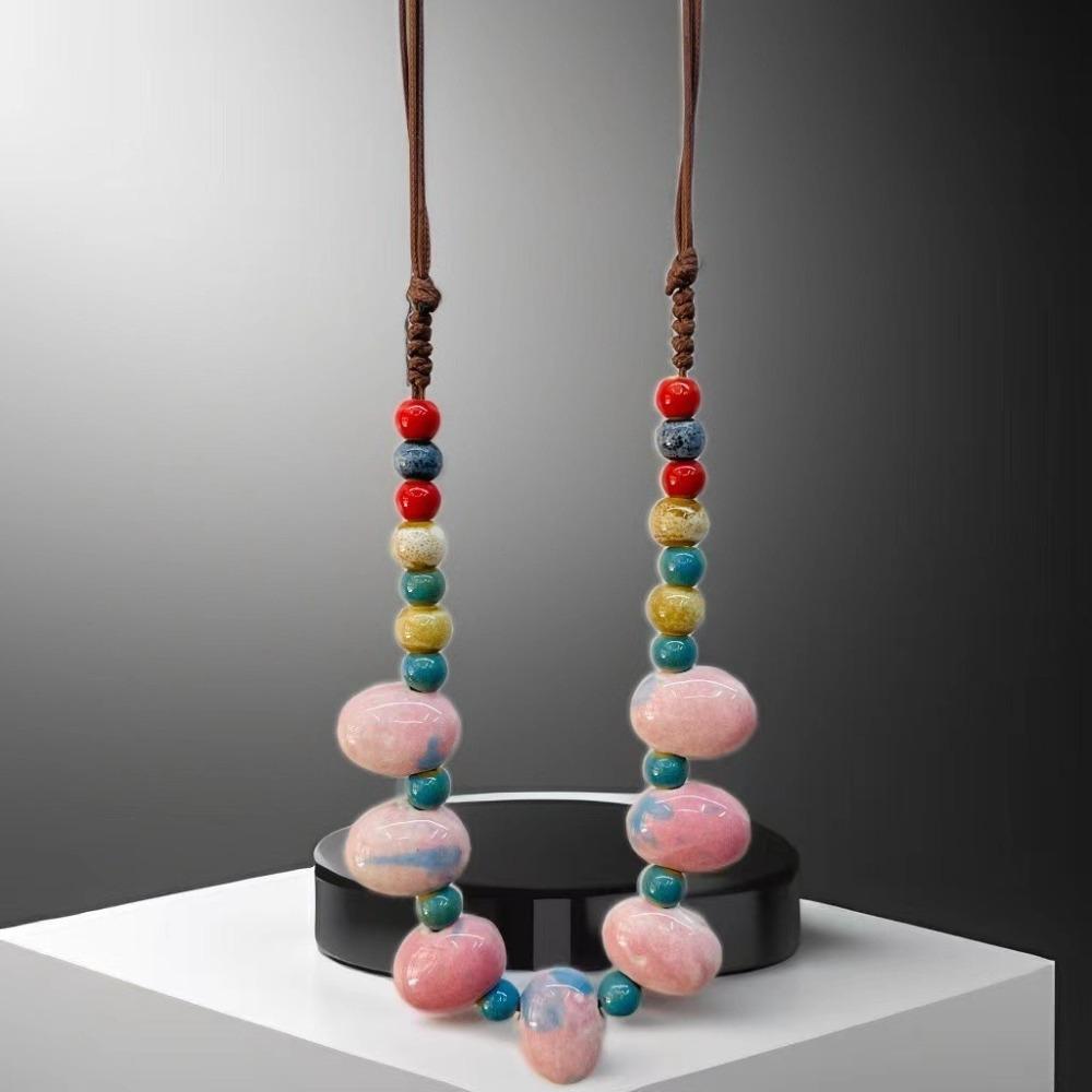 Simple Ceramics Beaded Necklace Choker Bohemia Ceramic Necklace Ethnic Style Necklace Holiday