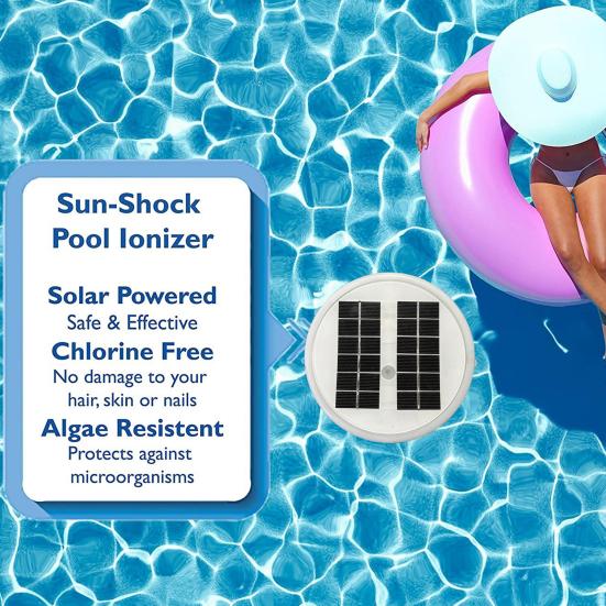 Solar Pool Ionizer Automatic Floating Pool Cleaner with LED Lights Solar Charging Chlorine-Free Pool Water Purifier Ionizer for Above Ground
