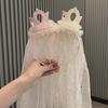 Korean Princess 3D Crown Headband Veil for Birthday Party & Flower Girl