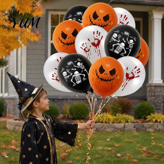 Ghost And Pumpkin Balloons 12PCS Halloween Decoration Balloons, with Skeleton Bat Patterns, Indoor Outdoor Party Ornaments Latex Spooky for