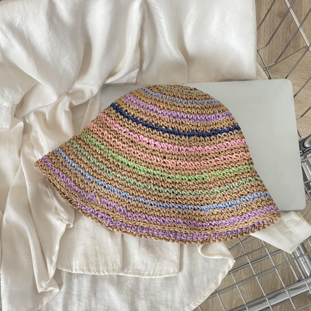 Summer Beach Straw Cap Handmade Bucket Hat Fashion Rainbow Sun hat Outdoor