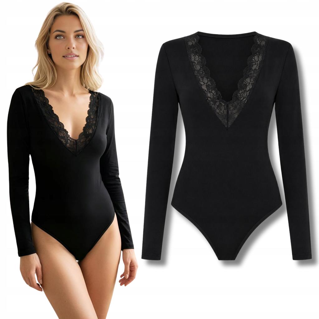 Women's Bodysuit Feminine Fitted Long Sleeve Classic Viscose Black L