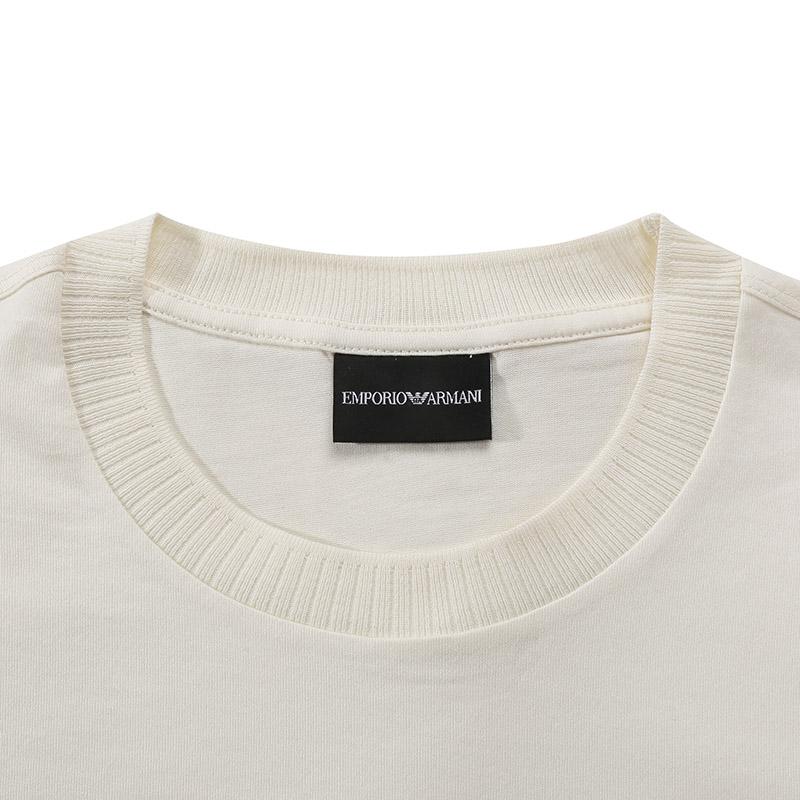 Emporio Armani Мужская футболка с вышивкой логотипа-орла, короткий рукав, пуловер, SS24, светло-бежевая, 3D1TN3-1JOCZ-0158