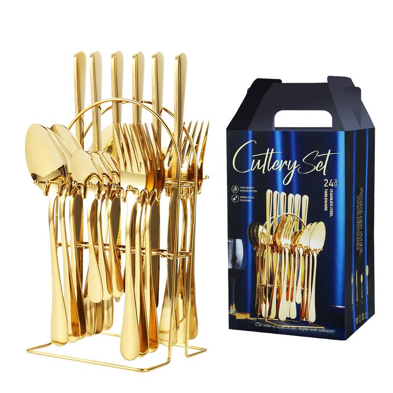 24 Pieces Luxury Tableware Cutlery Set Stainless Steel Tableware Set Gold Tableware Set Knife Fork Spoon Dishwasher Tableware