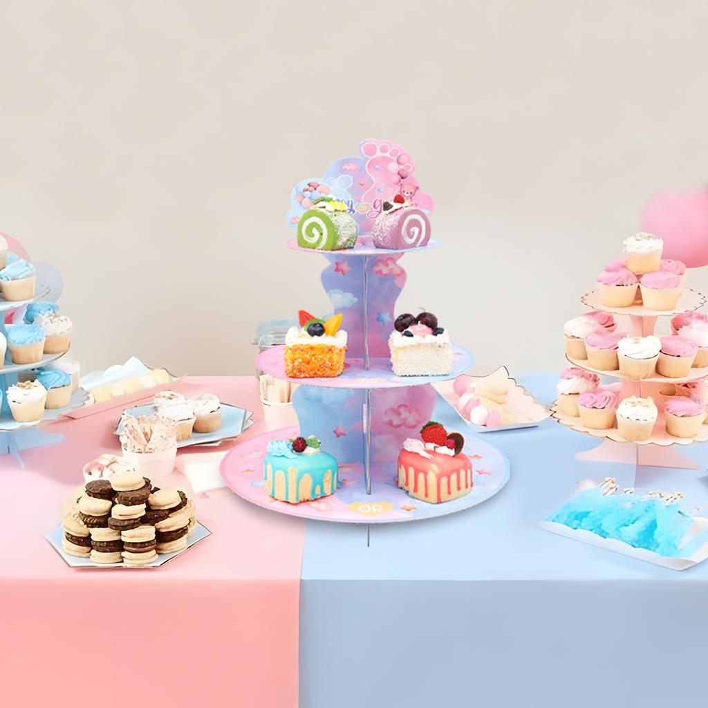 Gender Reveal Party Cupcake Stand Decorations Blue Pink Bear Cake Stand Baby Shower Boy Girl Christening Party Favors