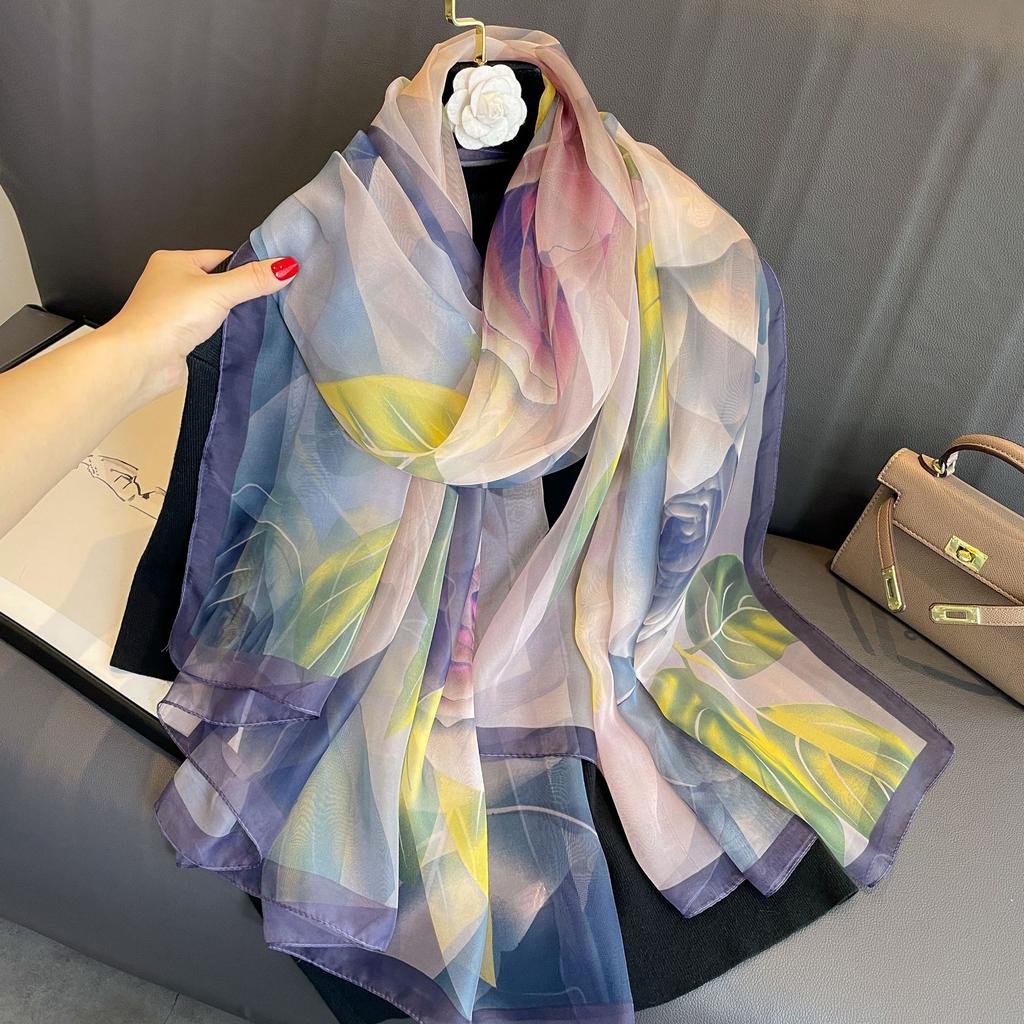 Luxury Brand Women Beach Scarf Georgette Silk Shawls Design Print Headband Female Summer Headband Wraps Sunscreen Hijab