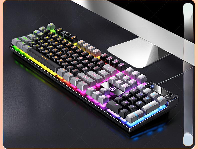 Проводная игровая клавиатура розового и серебристого цвета с цветной подсветкой - механическое ощущение для настольных компьютеров