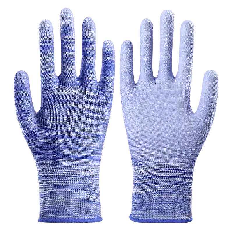 Белые перчатки с полиуретановым покрытием на ладони, антистатические, безворсовые, защита пальцев цветной полосой