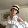 Bow Shaped Dome Grass Woven Duckbill Hat for Women, Summer Outdoor Face Enhancing Small Grass Hat, Sun Protection and Shading