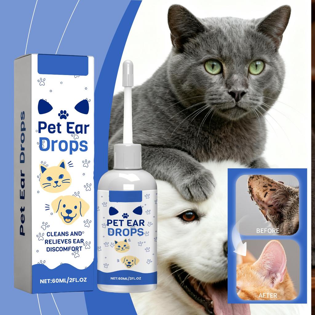 Капли для ушей для домашних животных, капли для глаз, очищающие ушную серу при инфекциях, удаляющие грязь для собак, кошек 60 мл
