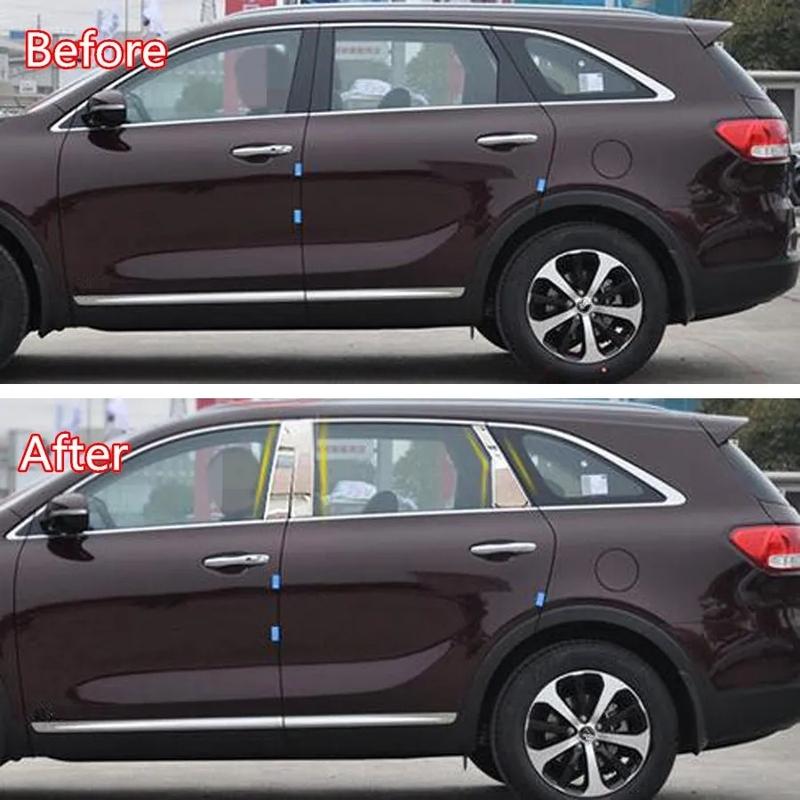 Для Kia Sorento 2009- 2013 2014 2015 2016 2017- Накладки на стойки кузова B C, полоски, крышки, нержавеющая сталь, автомобильные аксессуары
